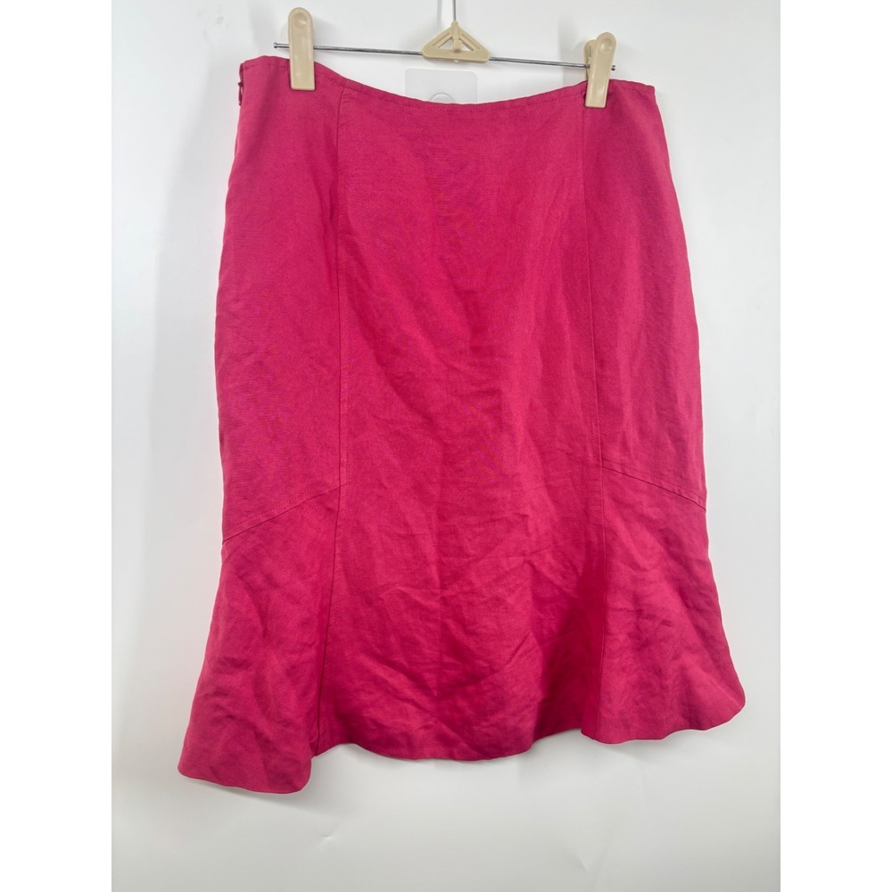 Ann Taylor Magenta Pink Linen Blend Flared‎ Paneled Midi Skirt Size 6 52-123690